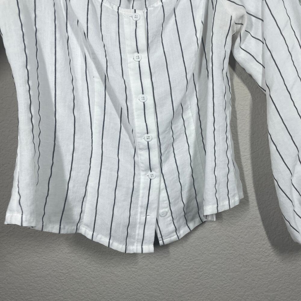 Superdown XL Kaylee Button Up Off The Shoulder Top Stripe Linen Long Sleeves - Picture 6 of 9